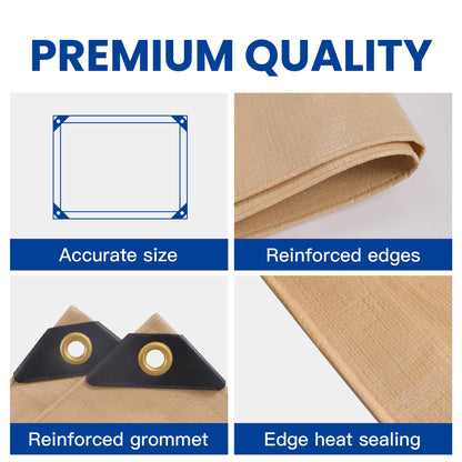Tarp 30x40 Heavy Duty Waterproof Beige Tarp 12.5mil,Durable,Multipurpose, Weather Resistant,Uv Resistant,Tear Resistant,Can Be Used for Outdoor Furniture,Cars,Ships,Roofs-by MVPNET