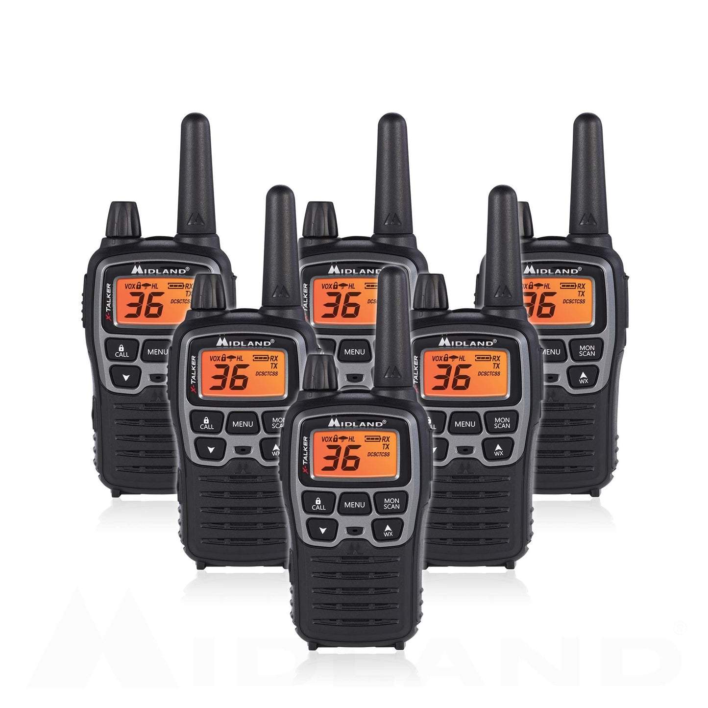 Midland T71VP3 36 Channel FRS Two-Way Radio - Up to 38 Mile Range Walkie Talkie - Black/Silver (Pack of 4), 6.2" x 1.3" x 2.3", Model Number: T71X4VP3