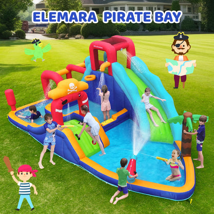 ELEMARA Inflatable Water Slide Bounce House, 10 in 1 Inflatable Water Park with Blower, 2 Slides & 2 Climbing Walls & 2 Water Guns, Deep Pool Giant Splash Pool, Water Slides for Kids Backyard for 6