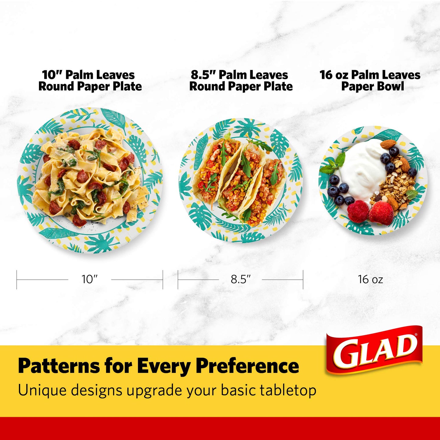 Glad Soak-Proof Palm Leaves Paper Bowls, Heavy-Duty Round Disposable Bowls for Soup, Salad and Snacks, Cut-Resistant and Microwave Safe for Daily Meals, Picnics and Parties, 16 Ounce, 50 Count