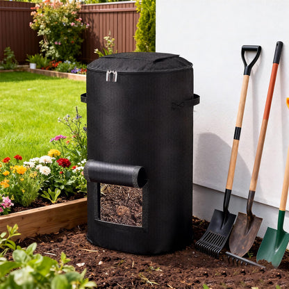 Compost Bins Outdoor with Observation Windows, 34 Gallon Reusable Home Compost Bucket for Outside Garden, Backyard, Heavy Duty Nonwoven Fabric Yard Waste Bag (1 Pack, Black)