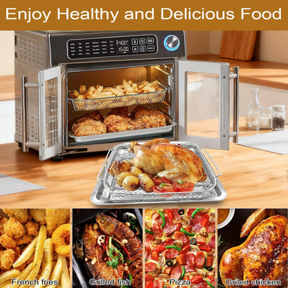 5-Piece Air Fryer Accessories Set for Emeril Lagasse 26QT, Includes Baking Pan, Air Fryer Basket, Rack, 2 Non-Stick Mats & 100 Parchment Papers, Stainless Steel Bakeware Set