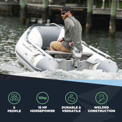 Newport 10ft 6in Newport Model Inflatable Dinghy Boat Transom Sport Tender - 5 Person - 15HP USCG Rated, White/Gray