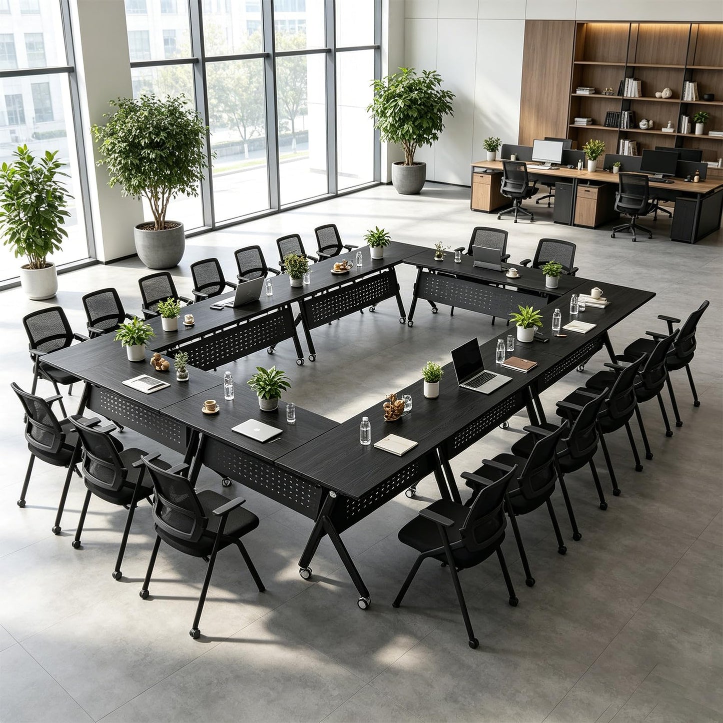 Mobile Folding Conference Table with Wheels,6 Pack Modern Conference Room Tables for 6-12 Person,55.1IN Training Locking Rolling Meeting Conference Tables with Flip-Top for Office Classroom Business