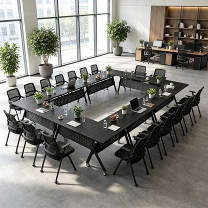 Mobile Folding Conference Table with Wheels,6 Pack Modern Conference Room Tables for 6-12 Person,55.1IN Training Locking Rolling Meeting Conference Tables with Flip-Top for Office Classroom Business