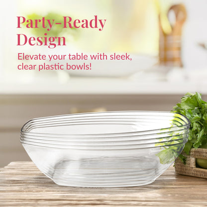 Prestee 12 Pack Clear Oval Plastic Serving Bowls (64 Oz) - Disposable Dishes, Taco Bar Serve Set, Chip Bowls for Parties, Snack/Salad Containers, Candy/Party Bowl for Serving Food