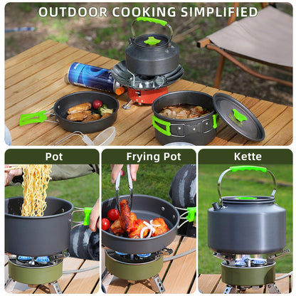 aiGear 3pcs Camping Cooking Set for 1-2 People, Lightweight Foldable Pot Pan Kettle with Storage Bag, Backpacking Cooking Set for Hiking Picnic Camping (Green)