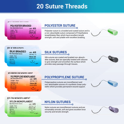 Alcedo Suture Practice Kit for Medical Students | Complete Set (32 Pieces) Include Durable Large Suturing Pad with Pre-Cut Wounds, Tools Kit, and Suture Threads | Perfect for Practice, Demonstration