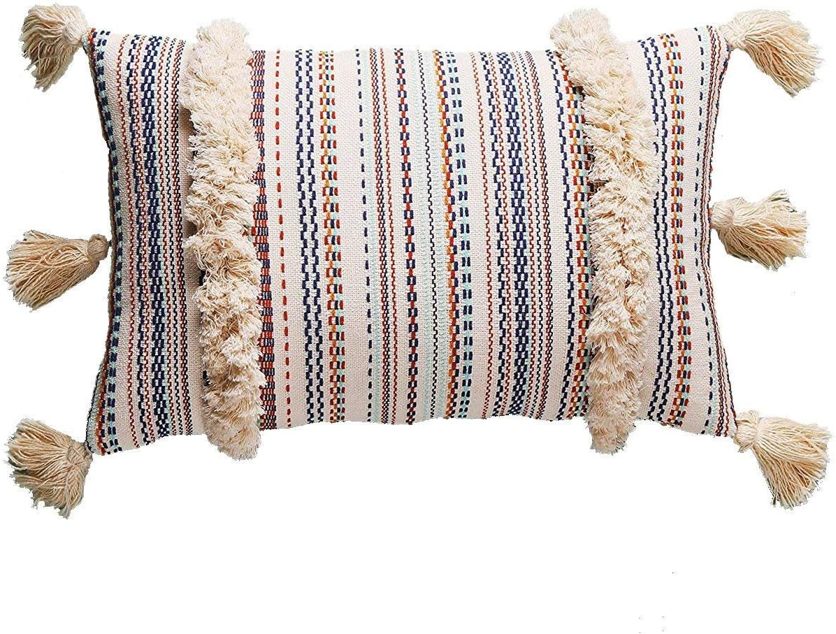 Boho Pillow Covers, Decorative Throw Pillow Tassel Sham Cushion Covers, 12"X20" (Multi)