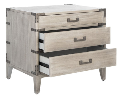 SAFAVIEH Couture Home Collection Nisha Light Grey 3-Drawer Wood Nightstand Table (Fully Assembled)