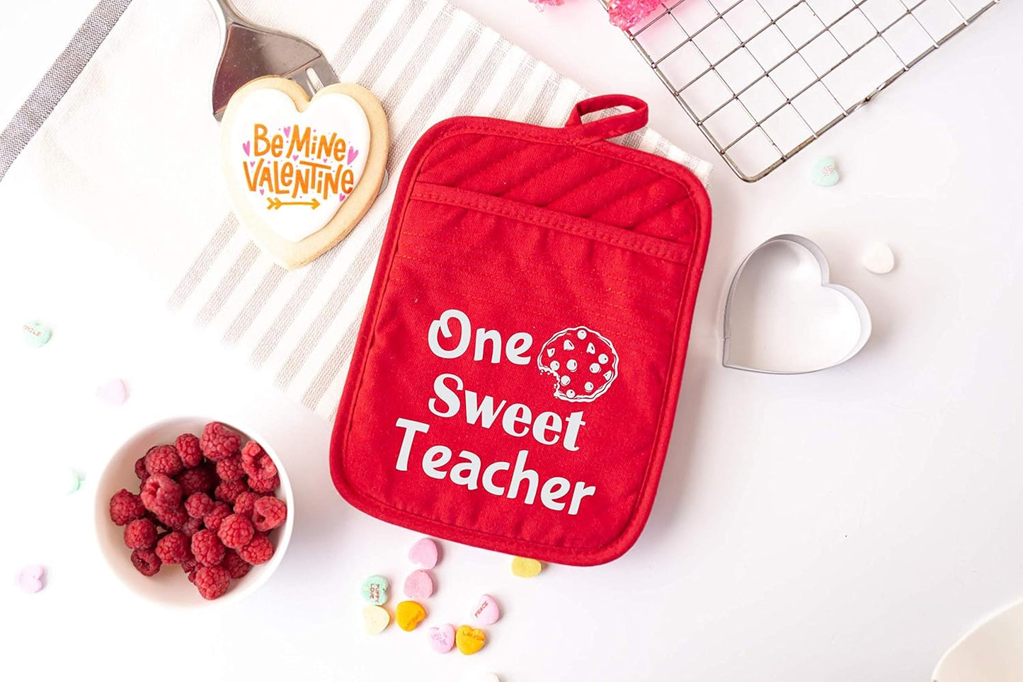 Teacher Gift for Women, Appreciation Week, Thank You Potholder, One Smart Cookie Oven Mitt, Set of 2