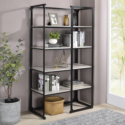 24/7 Shop at Home Adair Industrial Metal Open Back Bookcase with 4 Shelves for Living Room, Home Office, Bedroom, Black and Light Gray