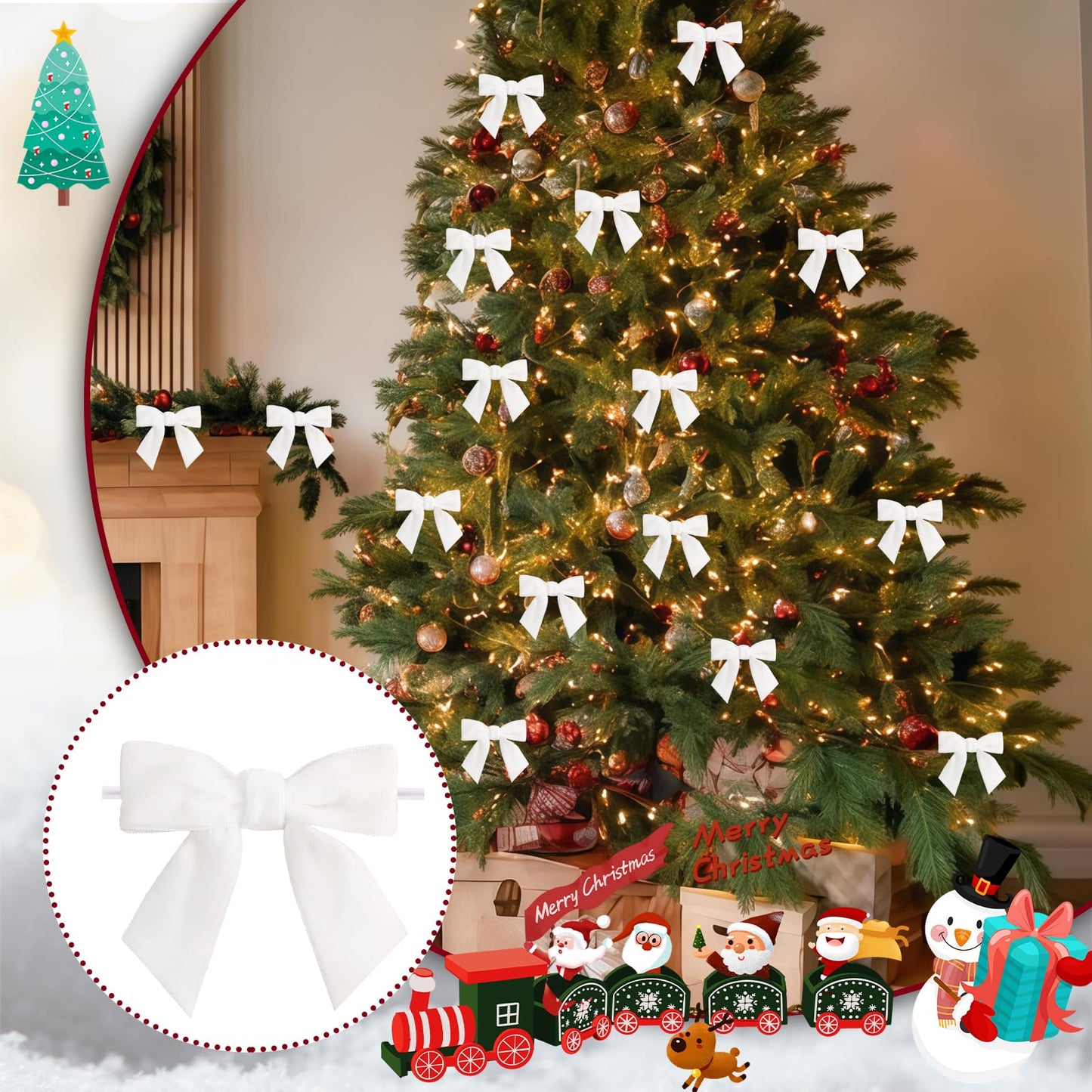 30 Counts 3.15Inch Velvet Bows with Adhesive Dots, Self-Adhesive Christmas Bows for Gift Wrapping Boxes, Wedding Decor, Christmas Tree Ornaments (White)