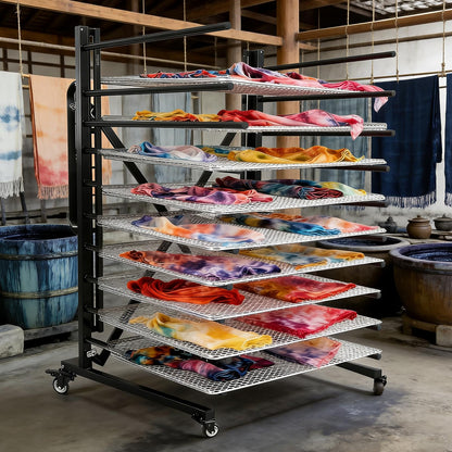 Heavy-Duty Metal Rolling Paint Rack, Expandable Woodworking Drying Rack, Staining & Curing Trim & Wood Panels for Cabinet Doors, Reinforced Steel Frame with 7.5" Casters, Paint Studios/Factory (Black)