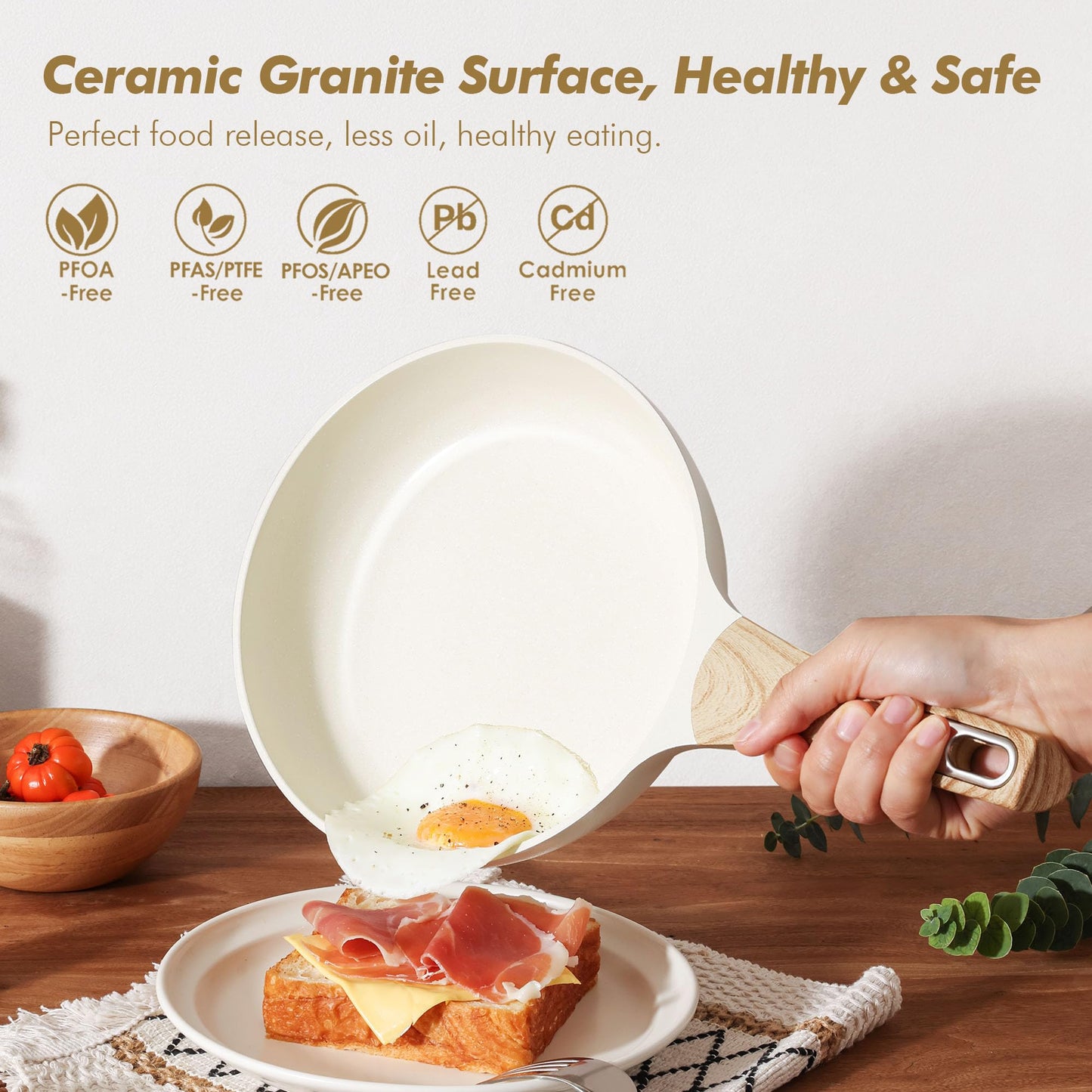 SENSARTE Ceramic Cookware Sets, Pots and Pans Set Non stick, Granite Induction Cookware, Non toxic Healthy Non Stick Kitchen Cooking Set, with Frying Pans Set, PFAS PTFE PFOA PFOS Free,14 Pcs