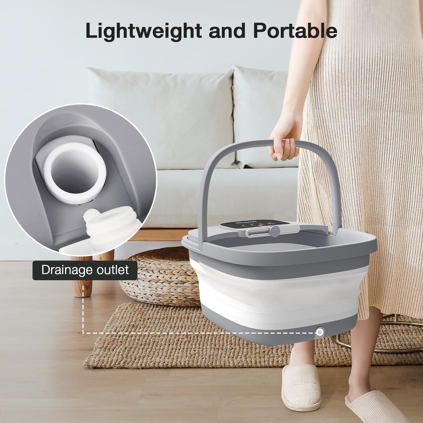 HOSPAN Collapsible Foot Spa with Heat, Bubble, Red Light, and Temperature Control, Foot Bath Massager with 8 Shiatsu Massage Rollers, Pedicure Foot Spa for Relaxation and Stress Relief, Black