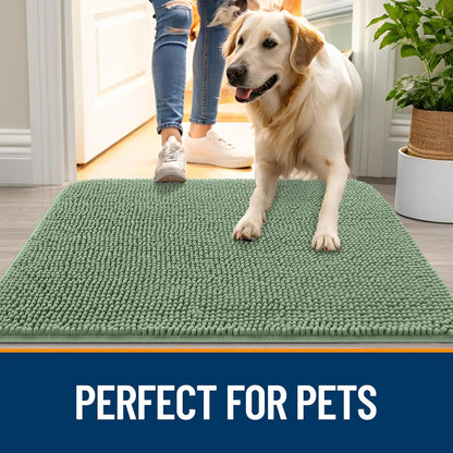 OLANLY Dog Door Mat - Absorbent Non-Slip Mud Mat for Indoor Use | 40x32 Inches, Olive Green