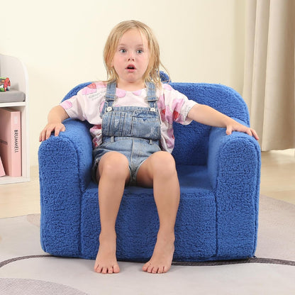 MOMCAYWEX Kids Snuggly-Soft Sherpa Chair, Cuddly Toddler Foam Chair for Boys and Girls, Sky Blue