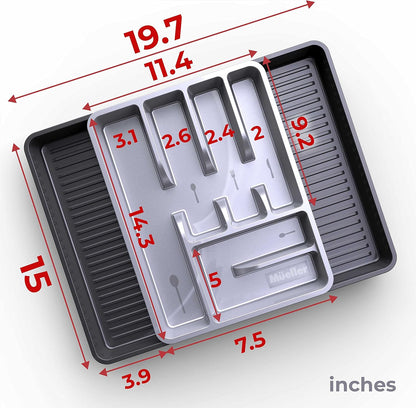 Mueller Flatware Kitchen Drawer Organizer, 19.7" x 15", Heavy-Duty Silverware Tray with 6 Compartments