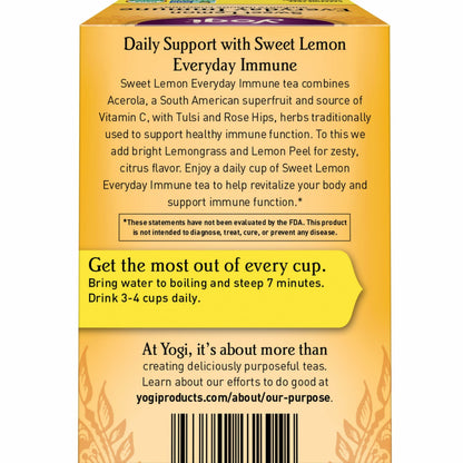 Yogi Tea Sweet Lemon Everyday Immune - 16 Bags per Pack (4 Packs) - Daily Immune Support Tea - Delicious Lemon Tea Bags - Includes Tulsi, Lemongrass, Rose Hip, Lemon Peel & More