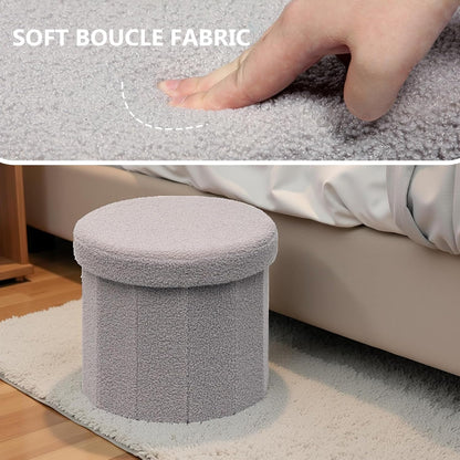 15" Round Storage Ottoman, Foldable Foot Stool with Hidden Storage&Folding Ottoman for Living Room Bedroom, Portable
