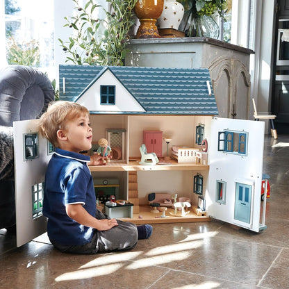 Tender Leaf Toys - Dovetail House - Large Luxury 27.36" Tall 3 Story Doll House with 6 Rooms - Gender-Neutral Dollhouse - Encourage Creative and Imaginative Fun Play for Children - Age 3+