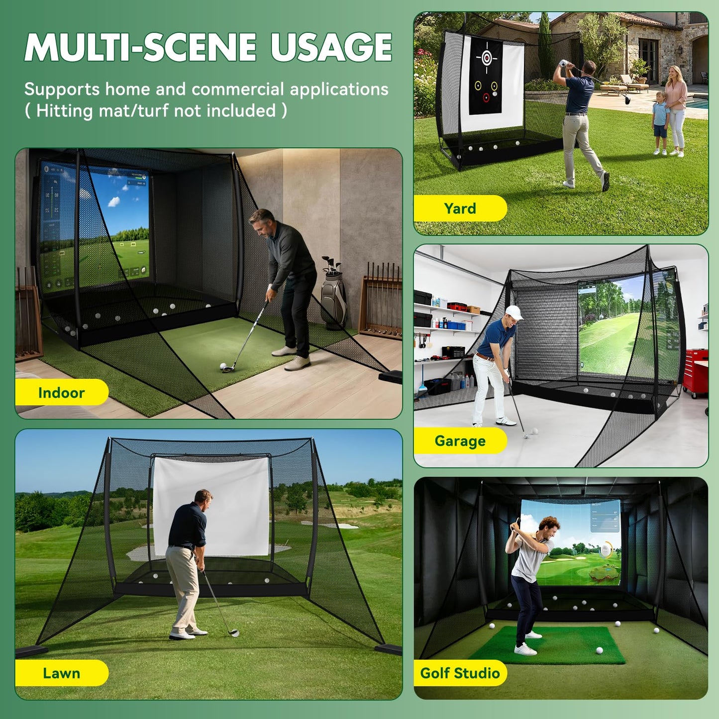 10x8FT Golf Practice Net with 2 Net Side Barriers Outdoor Indoor Golfs Hitting Net with HD Impact Screen Kit for Backyard Home Easy Set up Golf Training for Garage