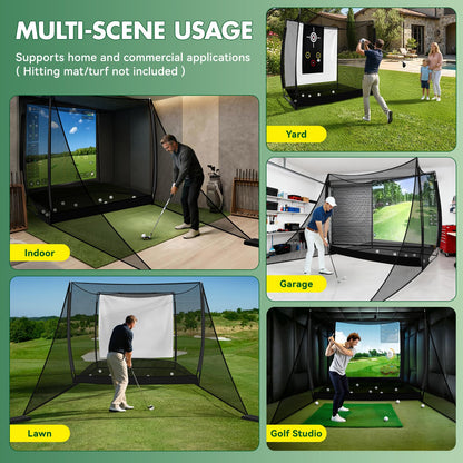 10x8FT Golf Practice Net with 2 Net Side Barriers Outdoor Indoor Golfs Hitting Net with HD Impact Screen Kit for Backyard Home Easy Set up Golf Training for Garage