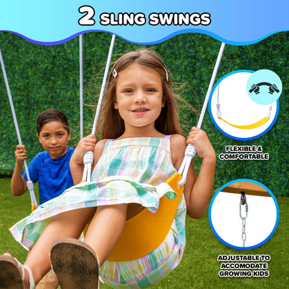 Sportspower Augusta Cedar Wooden Swing Set with Heavy Duty A-Frame & 6ft Double Wall Slide, Bonus Anchor Kit Included