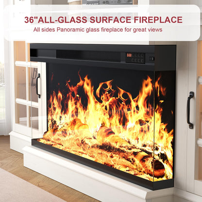 OneBlis 70" TV Stand with 36" Electric Fireplace, Entertainment Center Console Table for TV up to 80'', Fireplace TV Stand with Open Storage Shelves and Glass Door for Living Room, White