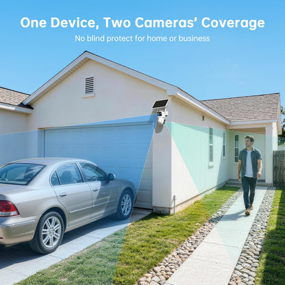 SEHMUA Dual Lens Solar Security Cameras Wireless Outdoor, 2K+2K Dual Views Outdoor Camera Wireless, Color Night Vision, PIR Motion Alerts, 2.4GHz WiFi, IP65, Optional Storage