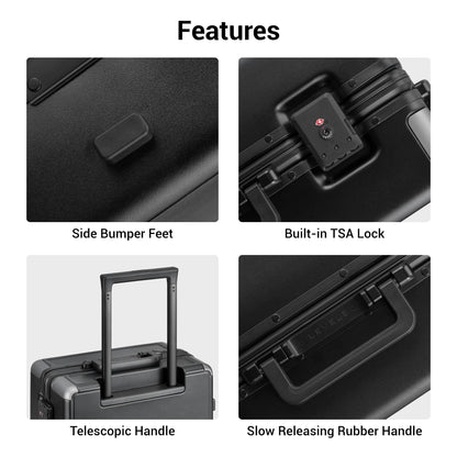 LEVEL8 Zipperless Carry On Suitcase Airline Approved with Aluminum Frame, Hard Shell Luggage with Spinner Wheels, Metal Travel Luggage, 20 Inch, Black