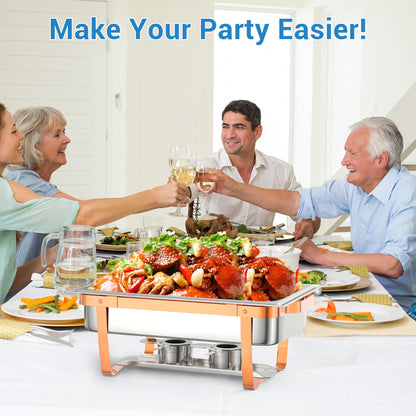 PrecisionAuto Chafing Dish Buffet Set, 6 Pack 8.45QT Chafers Buffet Servers and Warmers with Full Size Food & Water Pans, Heat-Resistant Handles, Sturdy Bracket, Stainless Steel Rectangle Catering