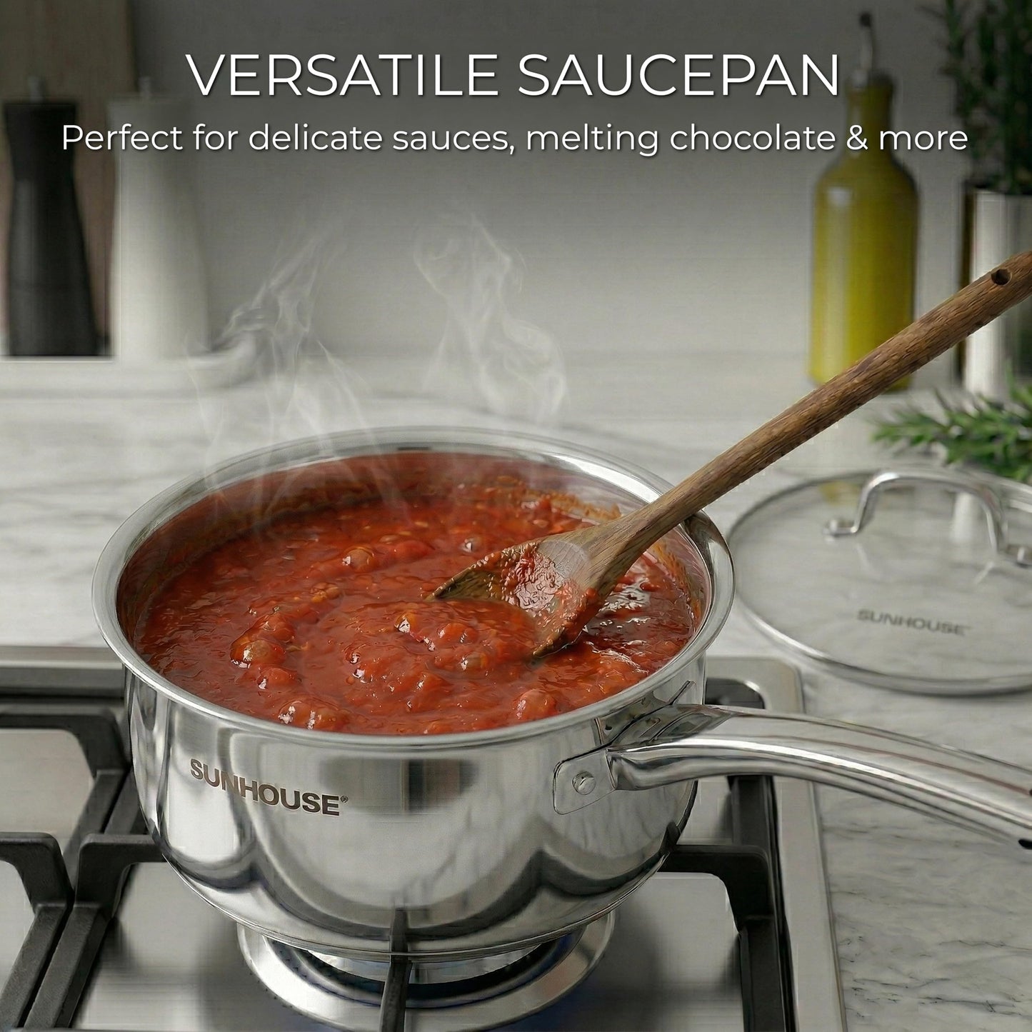 SUNHOUSE Stainless Steel Sauce Pan with Lid - Tri-Ply 2 Quarts Steamer for Cooking, Small Cooking Pot with Steamer Basket, Induction Compatible Steam Pot for Vegetable