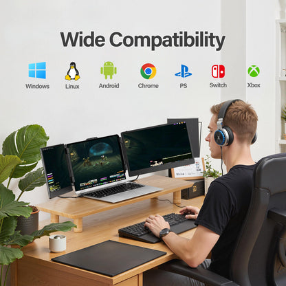 Laptop Screen Extender, 14'' FHD 1080P IPS Ultra-Thin Dual/Triple Monitor Display, HDMI/USB-C Plug-Play Portable Monitor for Laptop, Built-in Speakers(Mac, Win, Android)