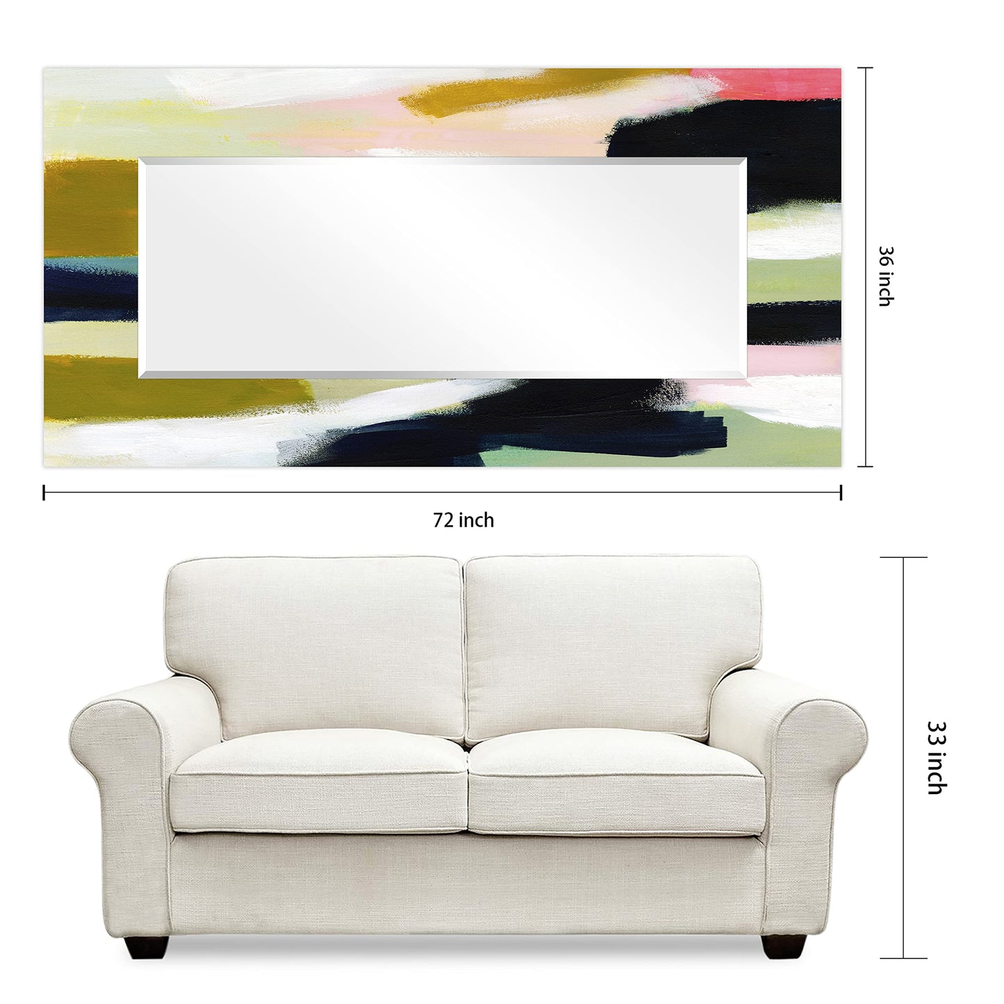 Empire Art Direct Rectangular Beveled Wall Mirror on Multicolor Abstract Printed Temped Glass, Vanity, Bathroom Mirror, Ready to Hang