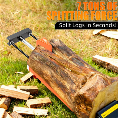 PPOLB 7 Ton Electric Wood Splitter, 15Amp Hydraulic Log Splitter, Portable Electric Log Splitter for Firewood, Compact Horizontal Wood Splitter for Backyard, Garage, Cabin - Orange