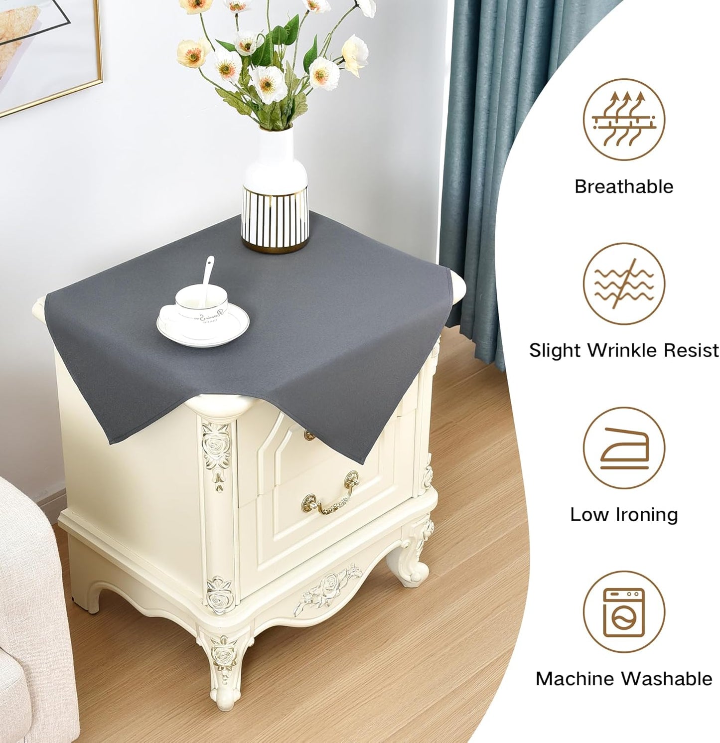 24x24 Inch Small Square Tablecloth Washable Polyester Side Table Cloth Solid Grey Heavy Duty End Table Cover for Dining