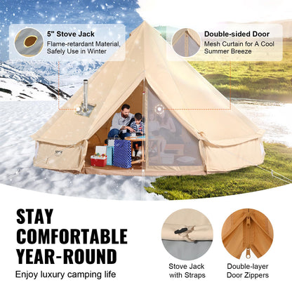 VEVOR Canvas Bell Tent, 4 Seasons 6 m/19.68 ft, Canvas for Camping with Stove Jack, Breathable Holds up to 10 People, Family Camping Outdoor Hunting Party