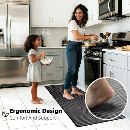 Kitchen Mats For Floor 2 Piece Cushioned Anti Fatigue Kitchen Plaid Rugs Set Non Slip Waterproof Comfort Foam Standing For Laundry,Desk,Office,Bathroom,Apartment Decor,17.3"X29"+17.3"X47",Black