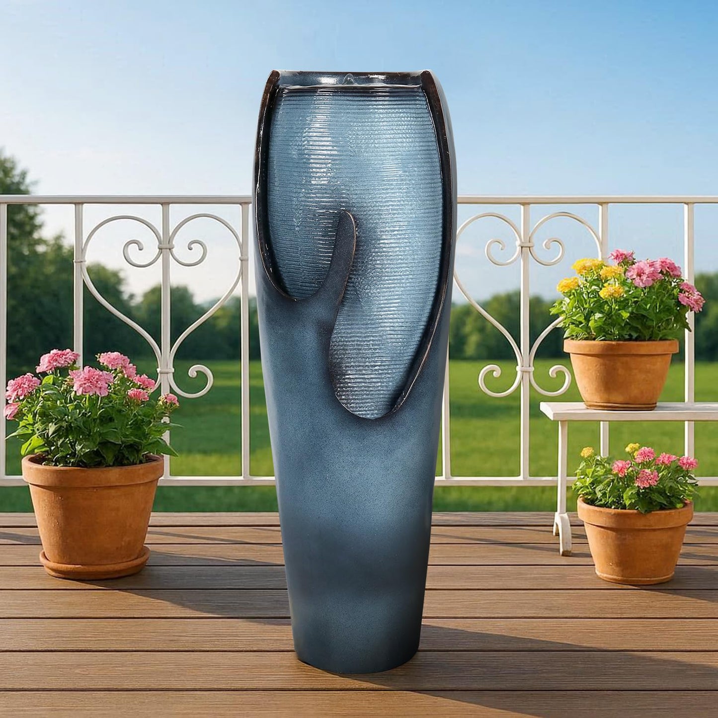 Naturefalls 38.7” H Modern Outdoor Fountain - 4-Tiered Outdoor Garden Fountains with Contemporary Design&LED Light for Garden, Patio, Deck, Porch, Backyard and Home Art Decor