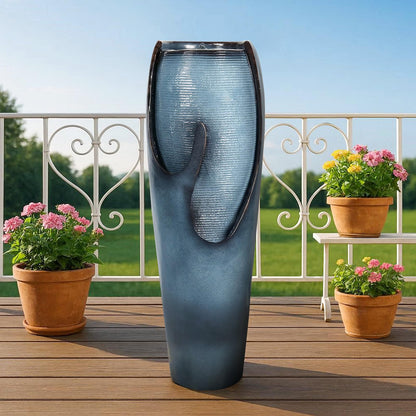 Naturefalls 38.7” H Modern Outdoor Fountain - 4-Tiered Outdoor Garden Fountains with Contemporary Design&LED Light for Garden, Patio, Deck, Porch, Backyard and Home Art Decor