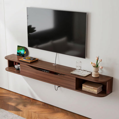FurniNova Floating TV Stand,94'' Wall Mounted TV Cabinet,Floating TV Console,Under TV Shelf with 1 Door and 2 Cabinets for TVs up to 90''(Walnut)