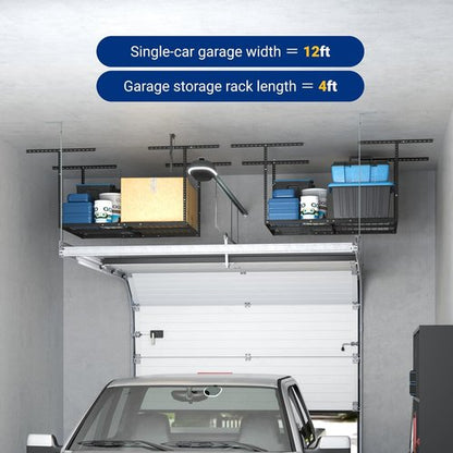 FLEXIMOUNTS 3x4 Overhead Garage Storage Rack - Heavy-Duty Adjustable Ceiling Organizer, 275lbs Capacity, Black