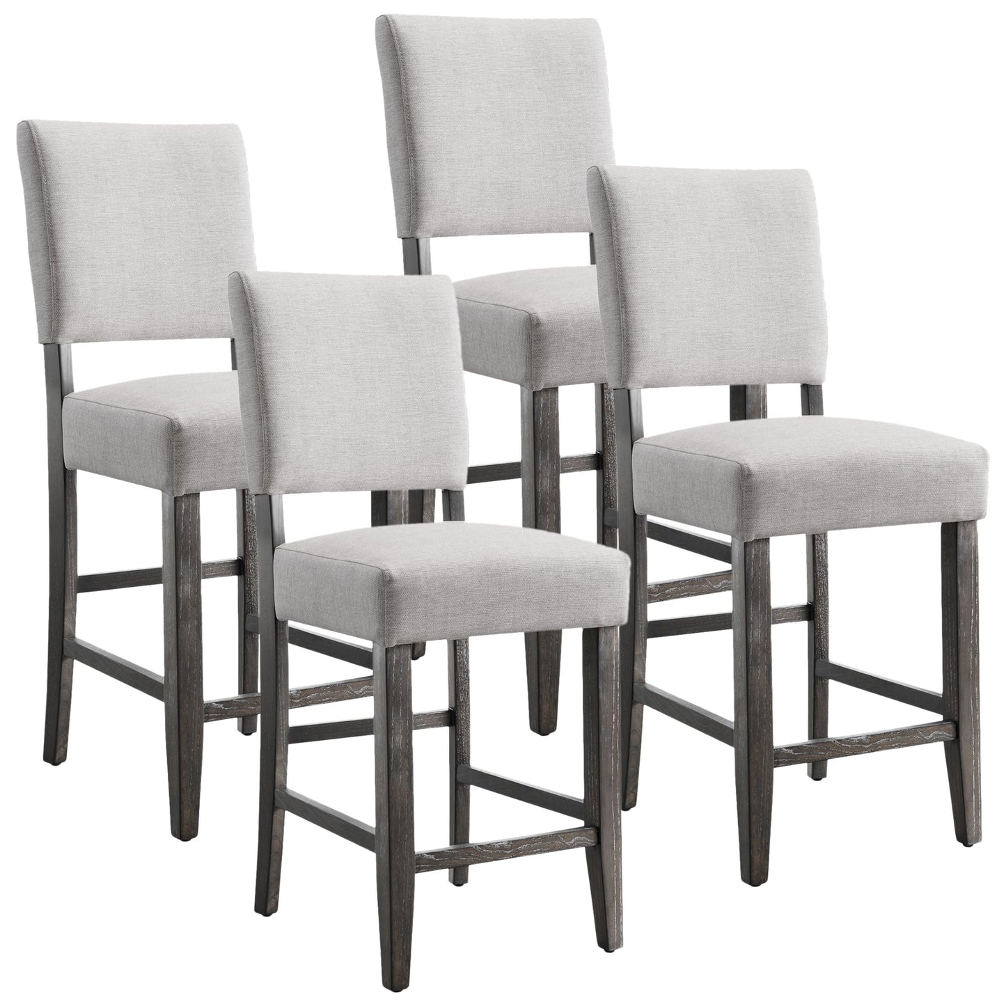 Leick Home Brax Counter Height Stool with Upholstered Back and Wood Base – Set of 4 for Elevated Kitchen Counters, High Top Tables, and Bars – Modern Chairs in Blackbean and Heather Gray, 214932