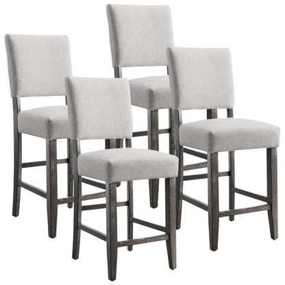 Leick Home Brax Counter Height Stool with Upholstered Back and Wood Base – Set of 4 for Elevated Kitchen Counters, High Top Tables, and Bars – Modern Chairs in Blackbean and Heather Gray, 214932