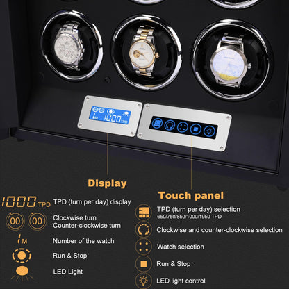 SNEOLTJN Watch Winder for 12 Slots Automatic Watches, Ultra-Quiet Japanese Motors, Built-in LED Illumination and LCD Touchscreen Control