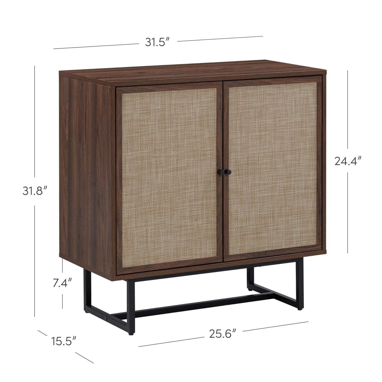 Nathan James Kova Bohemian Rattan Accent Sideboard Storage Cabinet, with Doors and Matte Black Legs, Dark Brown/Black