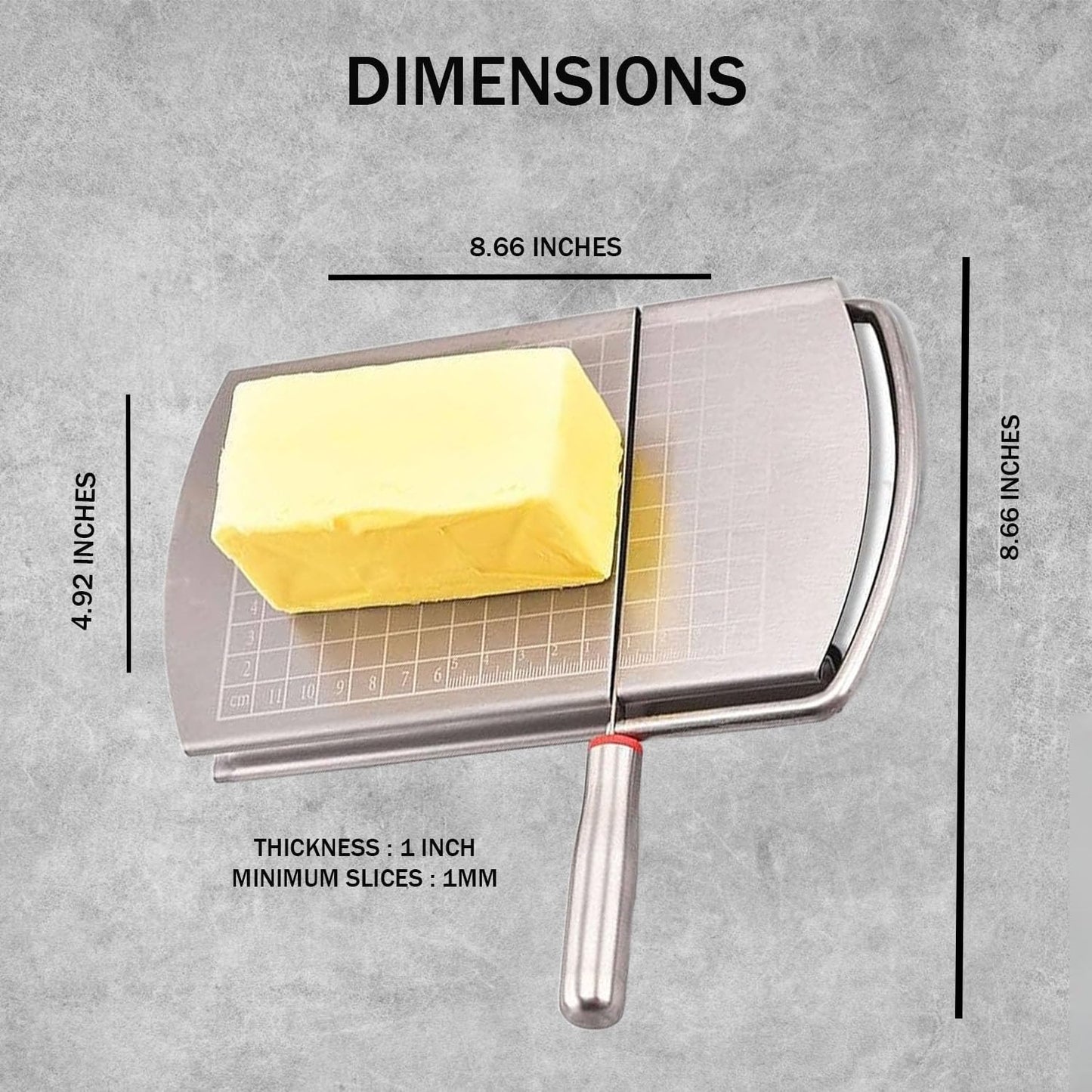 EVER FOUND Stainless Steel Cheese Slicers for Block Cheese Heavy Duty-Multipurpose Cheese Cutter Board with Sharp Knife, Precision Scale and Anti Slip Rubber Pads for cutting Block Cheese & Much More