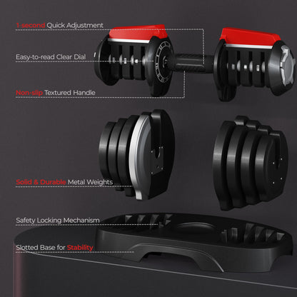 Yaheetech Adjustable Dumbbell Set 28/40/52.5/90LBS Adjustable Dumbbells Fast Adjust Dumbbell Weight Set with Anti-Slip Handle and Tray for Men/Women Home Gym Strength Training Equipment Single/Pair